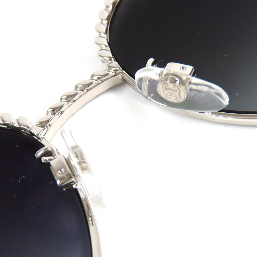 Excellent CHANEL Sunglasses COCO Mark Panto Shape Frame: Silver Black Women 4242 c.124/S6 Used