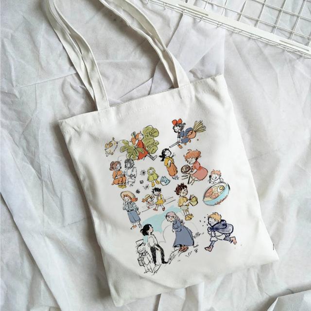 Wiederverwendbare Damen Canvas One Shoulder Cartoon Printing Einkaufstasche Baumwolle Umweltfreundliche Einkaufstasche Damen 2022 Student Handtasche T