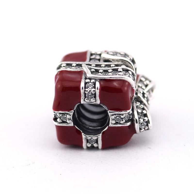 

Сверкающие бусины-сюрпризы для изготовления ювелирных изделий, стерлинговое серебро 925 пробы, красная эмаль и прозрачные подвески с цирконами, подходят для европейских браслетов