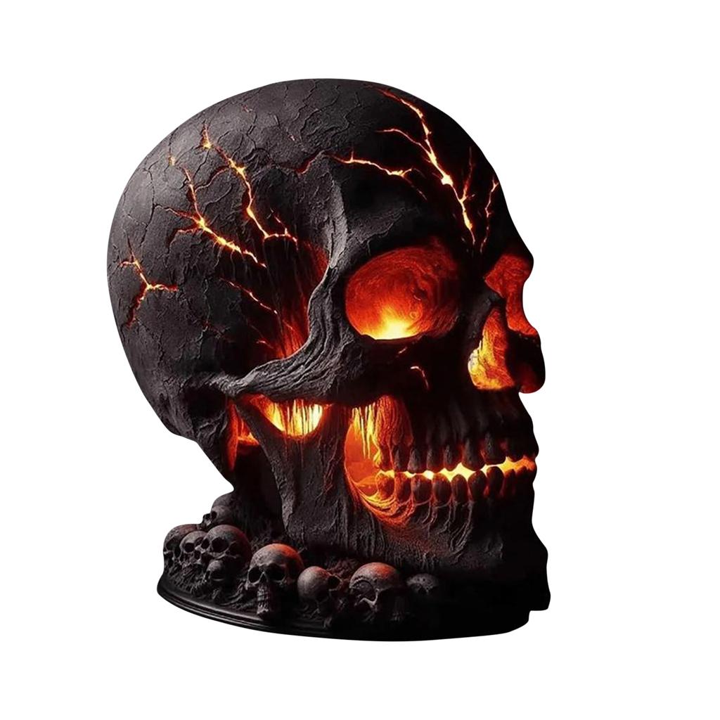 Halloween Lava Stone Skull Figurine Table Lamp Aesthetic Desk Lamp Spooky LED Desk Light Gothic Night Light for Party Mantel Dec