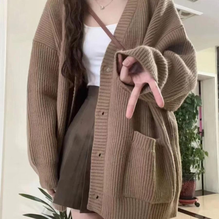 Solid Color New Style Women's Oversized Knit Sweater Cardigan Coat for Autumn Winter