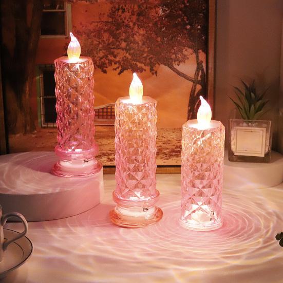 LED Candle Lights Romantic Rose Shadow Flameless Candles Lamp Elegant Crystal-like Pillar Candles