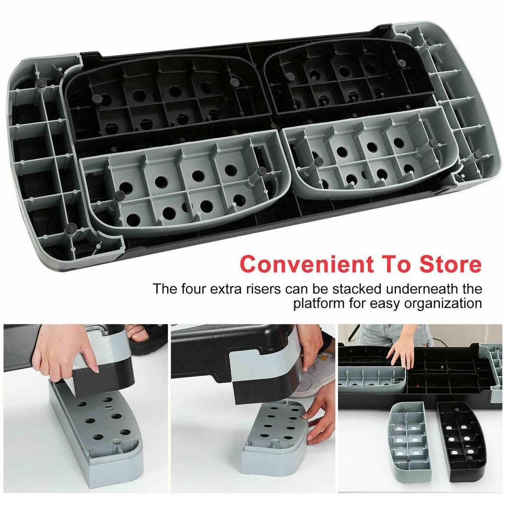 4 Level PP & ABS Gray & Black Aerobic Exercise Step Stepper Riser Gym Heavy Duty  Cardio Fitness Bench New