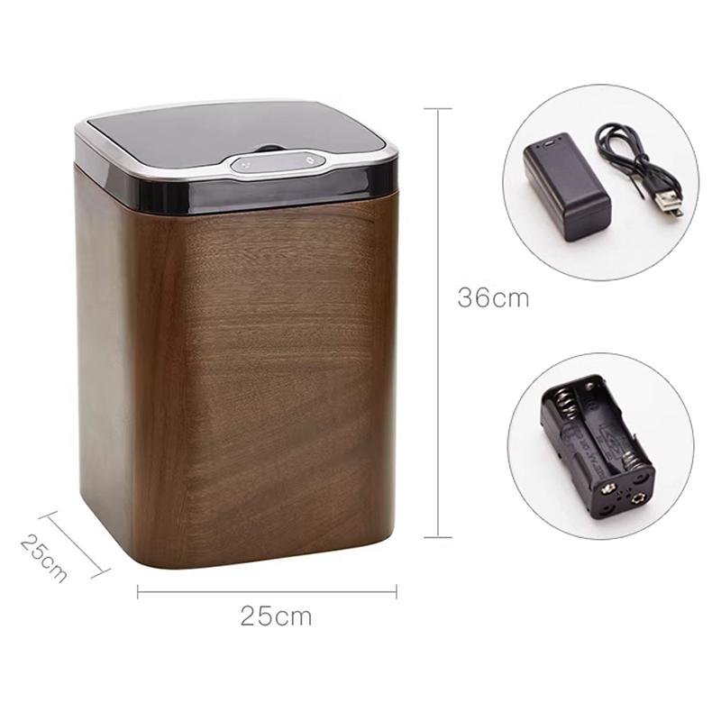 

Automatic Sensor Trash Can Luxury Smart Trash Bin Wooden Kitchen Litter Bins Living Room Bedroom Rectangular Dustbin with Lid коричневый
