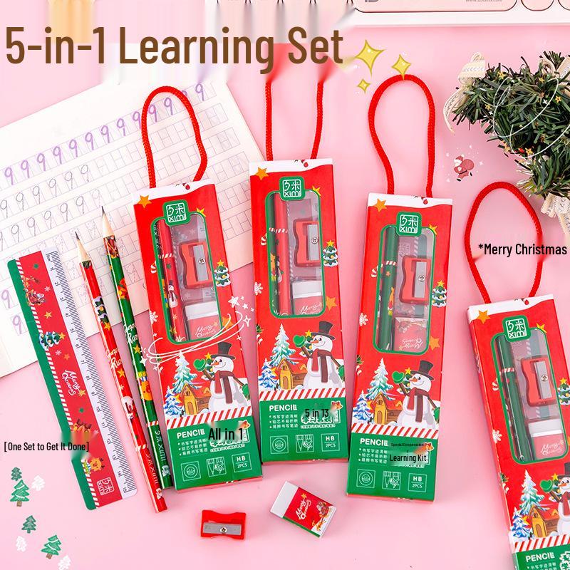 

Оригинальный милый рождественский набор канцелярских принадлежностей для учеников начальной школы - Включает ластик, точилку и набор карандашей «пять в одном» Illustration Color