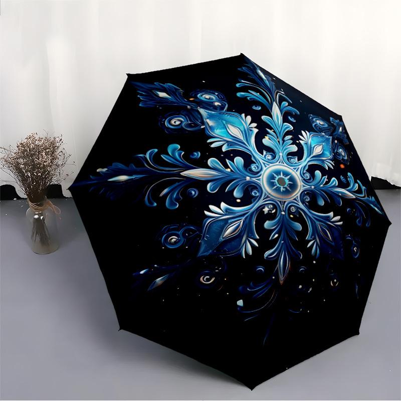 1pc Winter Fantasy Automatic Folding Umbrella   Compact 8 Rib Design, Durable Iron Frame for Travel, Outdoor,  a0920082