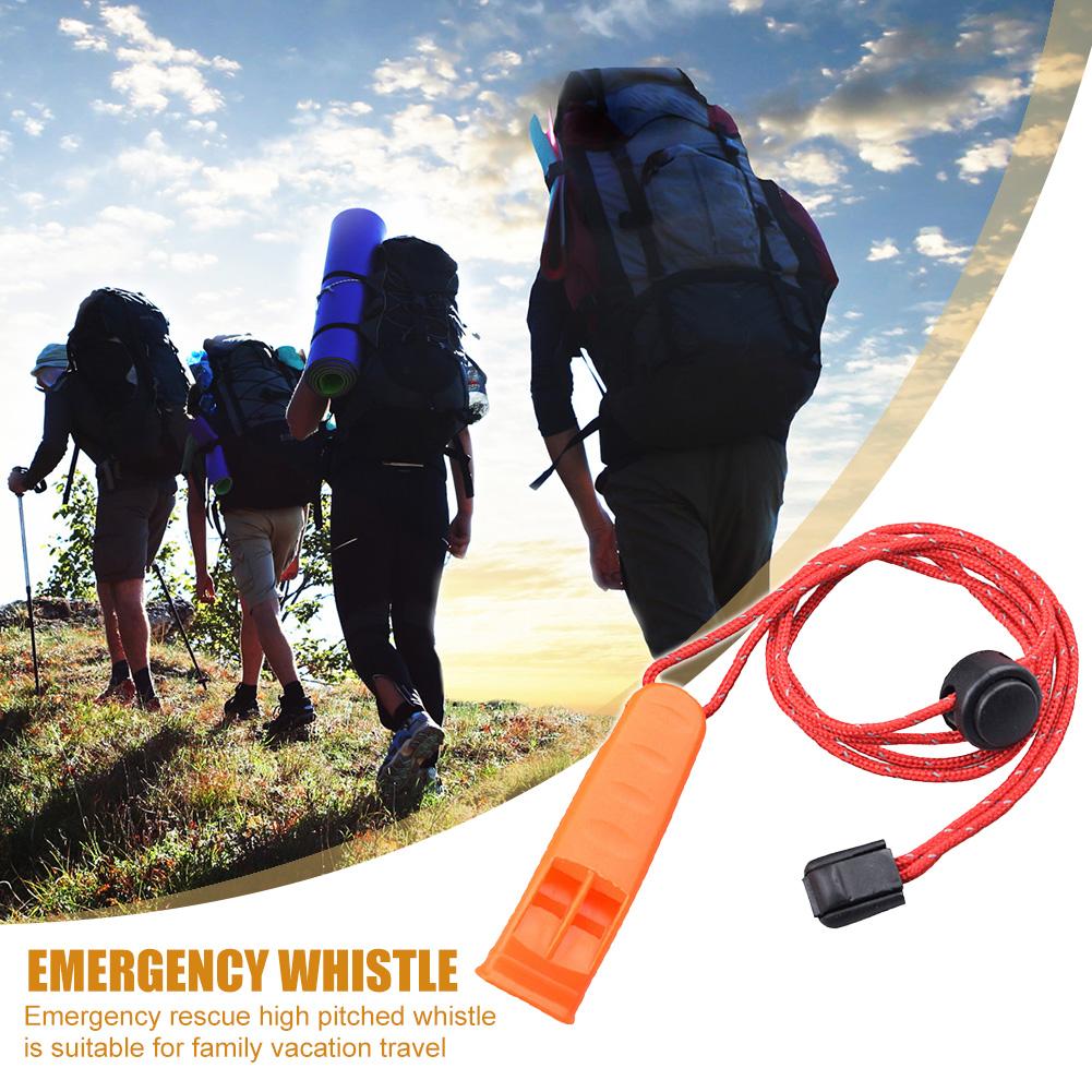 Outdoor Camping Hiking Whistle with Lanyard Rope Plastic Survival Emergency Tool