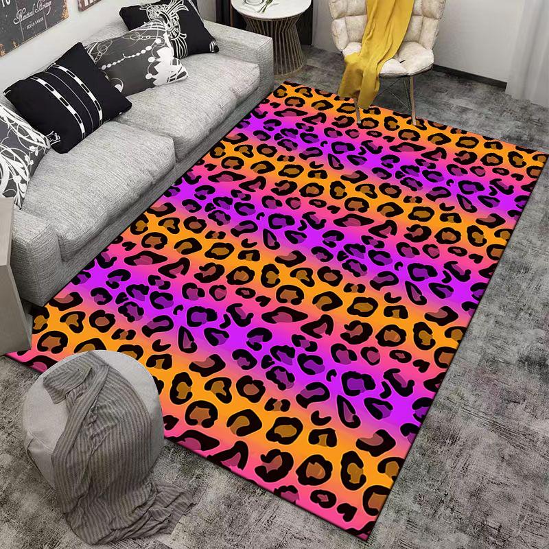 Colorful Leopard Print Carpet with Gradient Orange and Purple Background Design Suitable for Use As an Anti-slip    for    Room and Bedroom Sofas