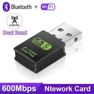 600Mbps Wireless Network Card 2 In 1 USB WiFi Adapter Bluetooth Transmitter Receiver 2.4G/5G Dual Band Wi-Fi Adapter Dongle Driver-free for PC Laptop