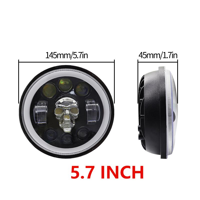 Motorcycle Headlight 5.75 Inch Angel Eyes Round Led Lights for Skull Motorcycle Front Headlights High Low Beam Bulb 160W 6500k