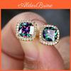 Rainbow Pair 1 Emerald Cut Stone Earrings Princess Cut White Yellow Red Purple Color Birthstone Stud Earrings