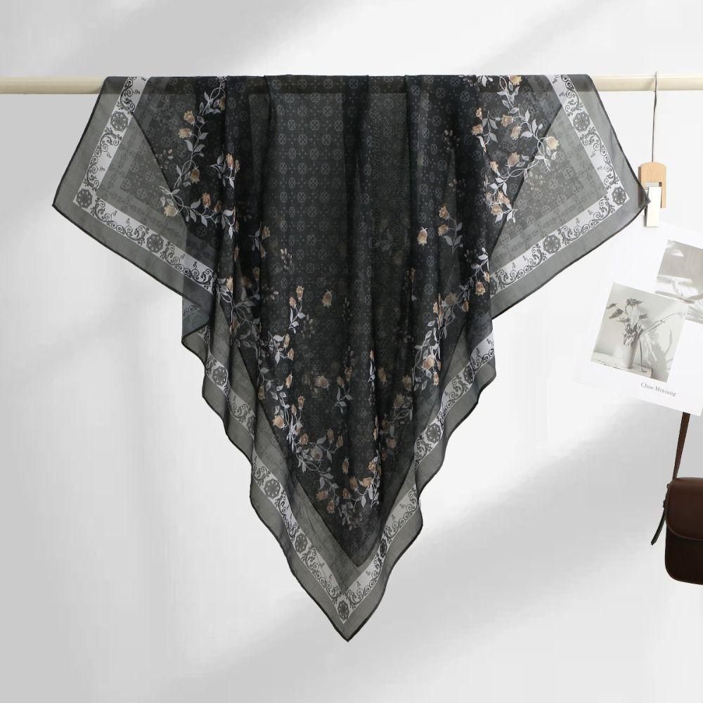 110cm Size Voile Scarf Square Shape Muslim Women Hijabs Fashion Floral Printed Scarf  Cultural Wear