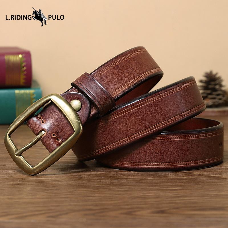 Men's Retro Leather Belt with Genuine Leather Pin Buckle and Top Layer Cowhide Fashionable Korean Style Copper Buckle Trouser Belt