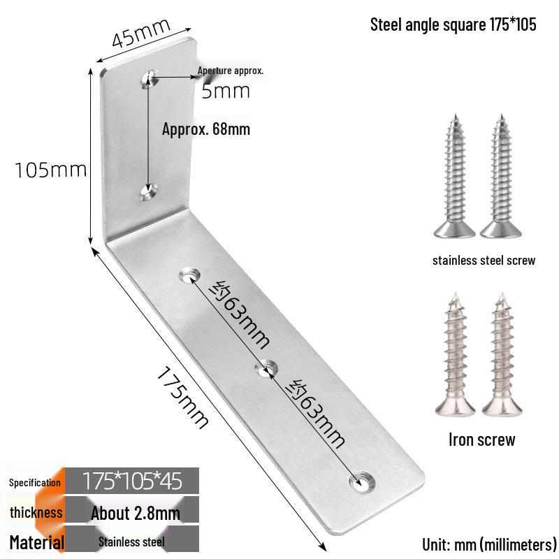 Thickened Stainless Steel 90° L-Shaped Bracket for Furniture and Shelves