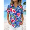 Women's Hawaiian Rainbow Flower Palm Tree Print Lapel Shirt Short Sleeve Button Down Casual Tops Summer Beach Wear Lightweight