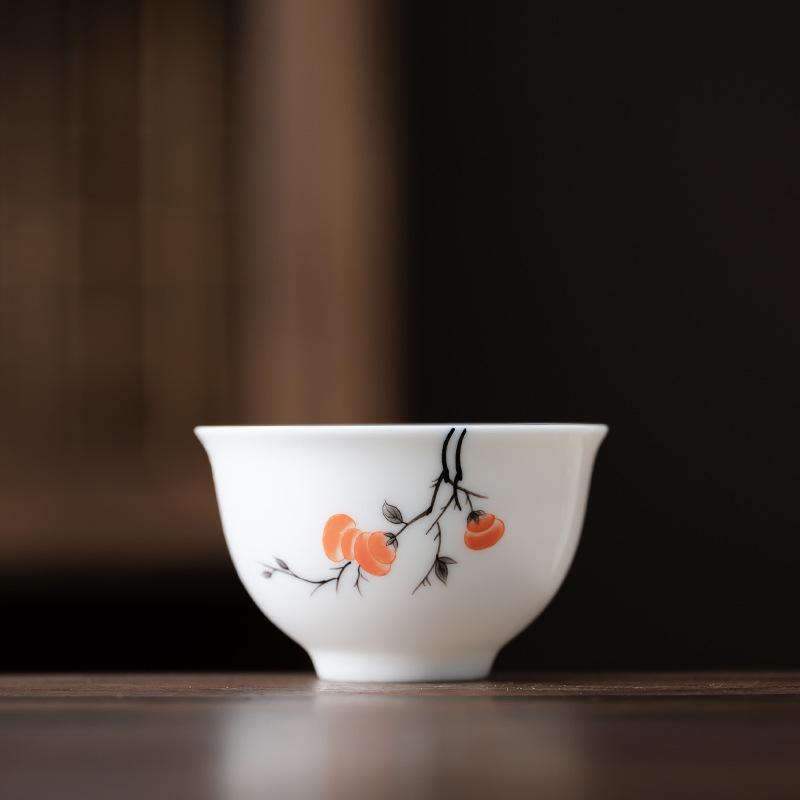 Shuxiansheng ceramic hand-painted persimmon teacup underglaze color Kung Fu tea set single cup Chinese master brewing tea cup