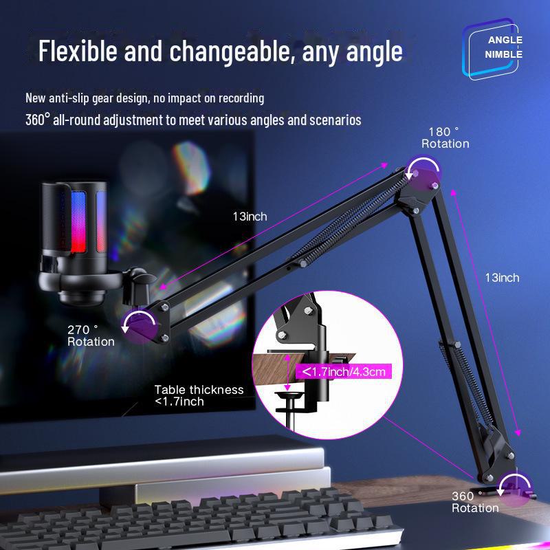 ME6S USB Condenser Microphone with Cantilever Bracket for Gaming, Live Recording, and Streaming.