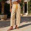 Sommerhose, Lässige Weite Hosen für Damen, Elastischer Bund mit Kordelzug, Lange Hose mit Streifenmuster, für den Alltag