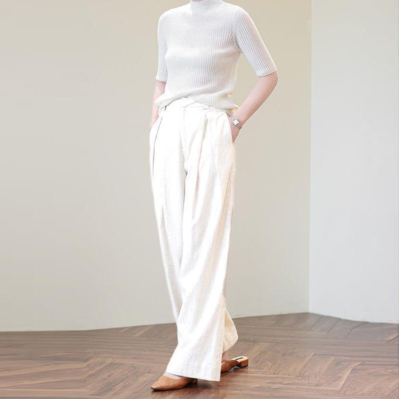 

Women s High Waist Cotton Linen Wide-Leg Pants - Casual, Loose, Flattering Fit with Pockets XL (120-135 jin)