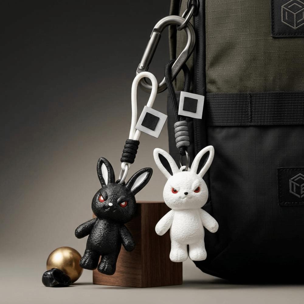 Lightweight Rabbit Keychain Soft Plush Doll Charm Evil Face Plush Keychain Handbag