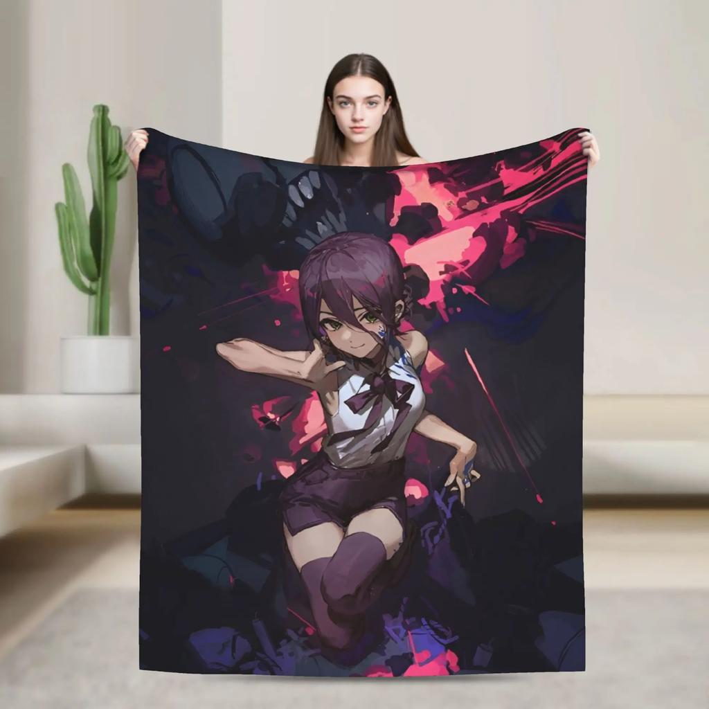ChainsawsMan Reze Fleece Blanket Soft Warm Anime Movie Throw Blanket for Home Living Room Dorm Gift