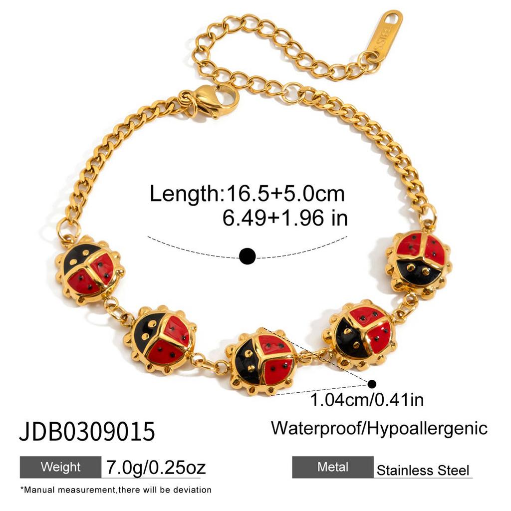 JYL TS Bracelet Necklace Ladybug Design Vintage Style Sweater Chain Invites Luck & Joy