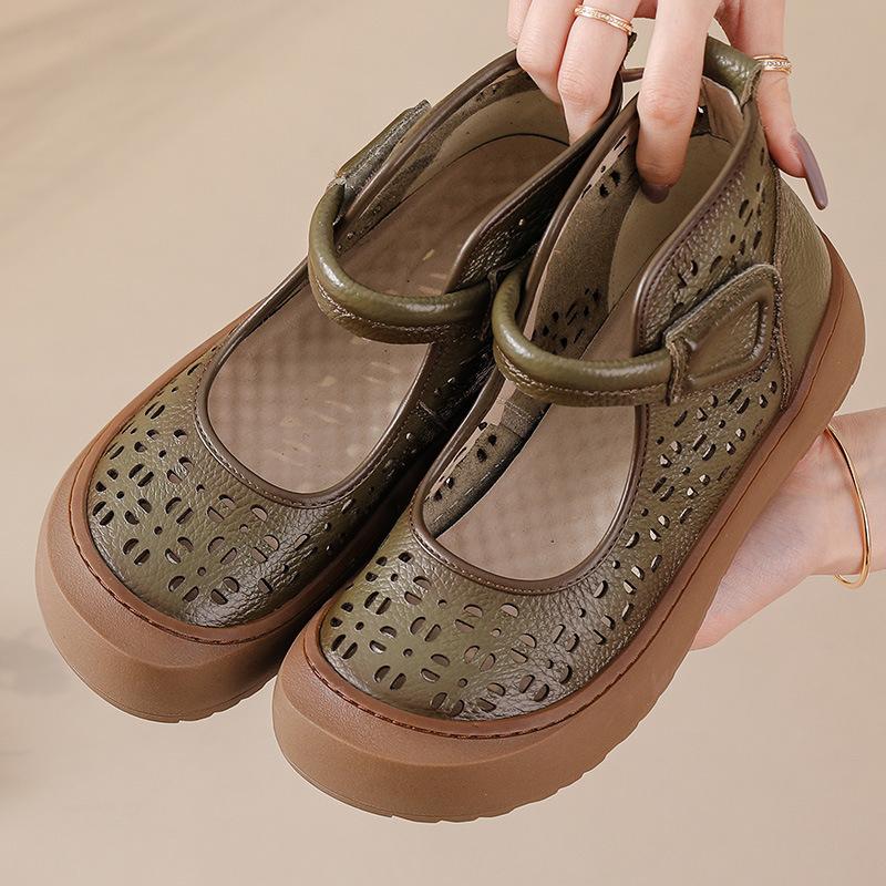 

Летние новые женские винтажные кожаные римские сандалии - мягкая подошва, перфорированные и этнические высокие ботильоны с племенной ручной работой 40 зелёный