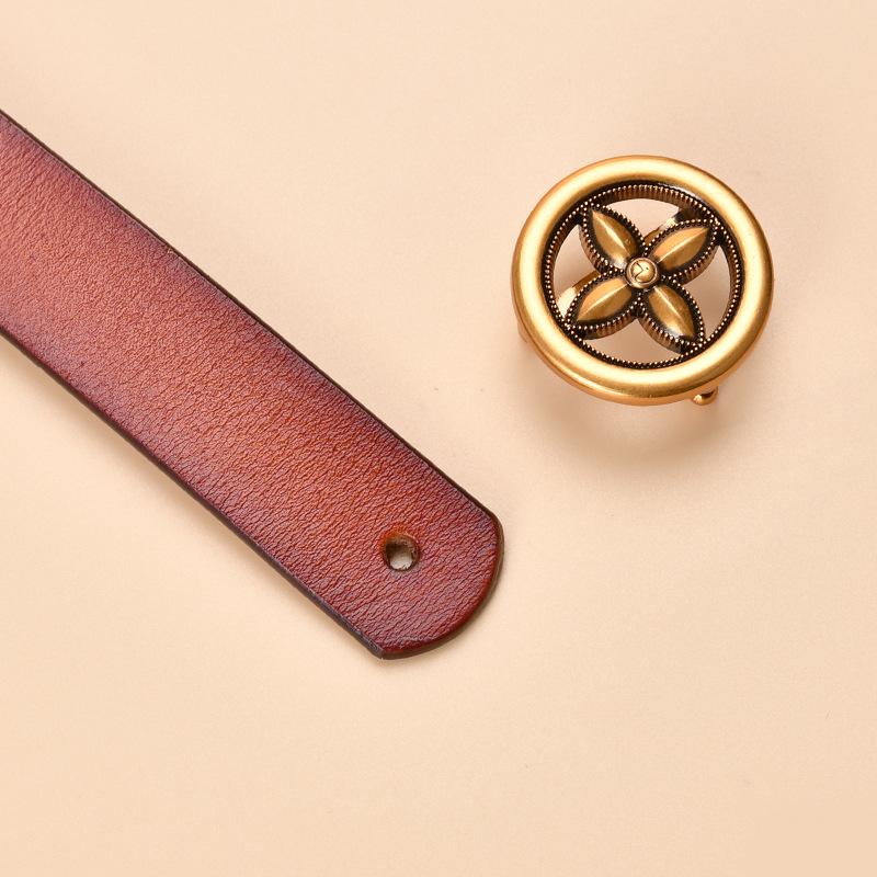 Damen Echt Rindsleder Dekogürtel mit runder Schnalle - Allround-Design für Jeans und Taillenformung