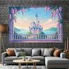 2D Flat Surface 1 Piece. Beautiful Castle-themed Pattern Background Fabric Suitable for Photo Party Supplies and Events.