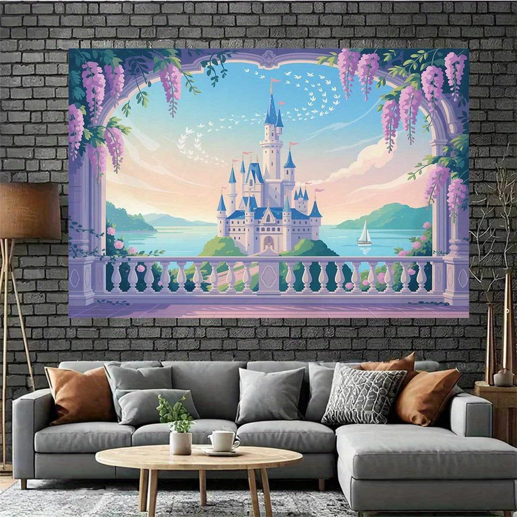 2D Flat Surface 1 Piece. Beautiful Castle-themed Pattern Background Fabric Suitable for Photo Party Supplies and Events.