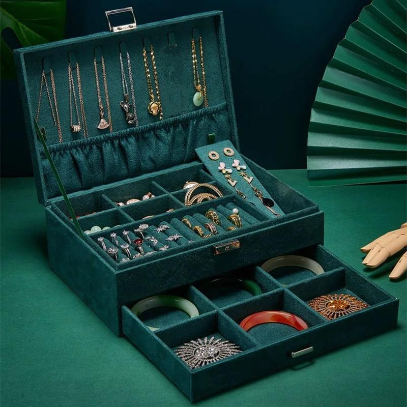 Multi Layer Flannel Jewelry Storage Box and Lock Drawer Earrings Gift Box Jewelry Display Box