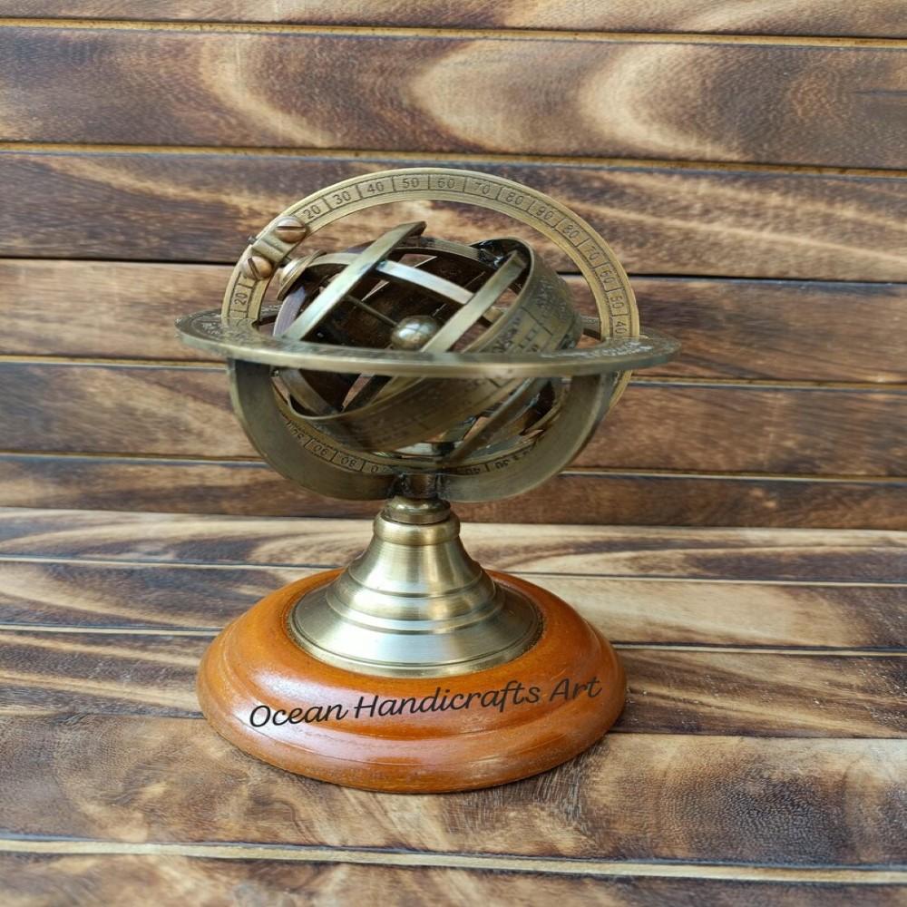 Engraved Brass Armillary Globe – Vintage Decorative 12.7 Cm Sphere