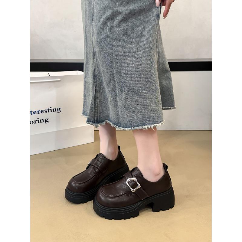 Мягкая кожаная обувь на платформе женская осенне-зимняя новая матовая ретро однотонная обувь с круглым носом британский грубый 40 коричневый