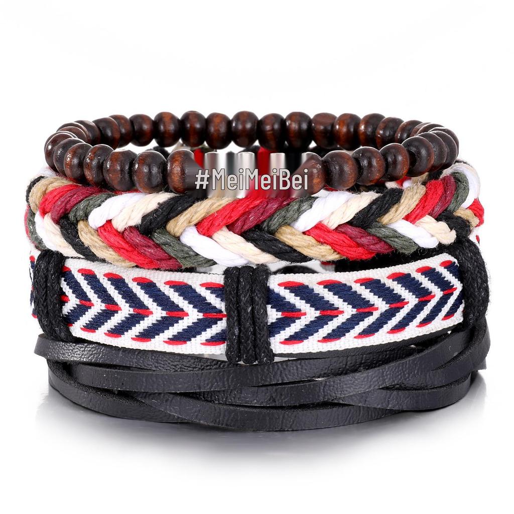 European & American Handmade Braided Leather Bracelet Set: Men's Hip Hop Punk Vintage Multi-layer Jewelry