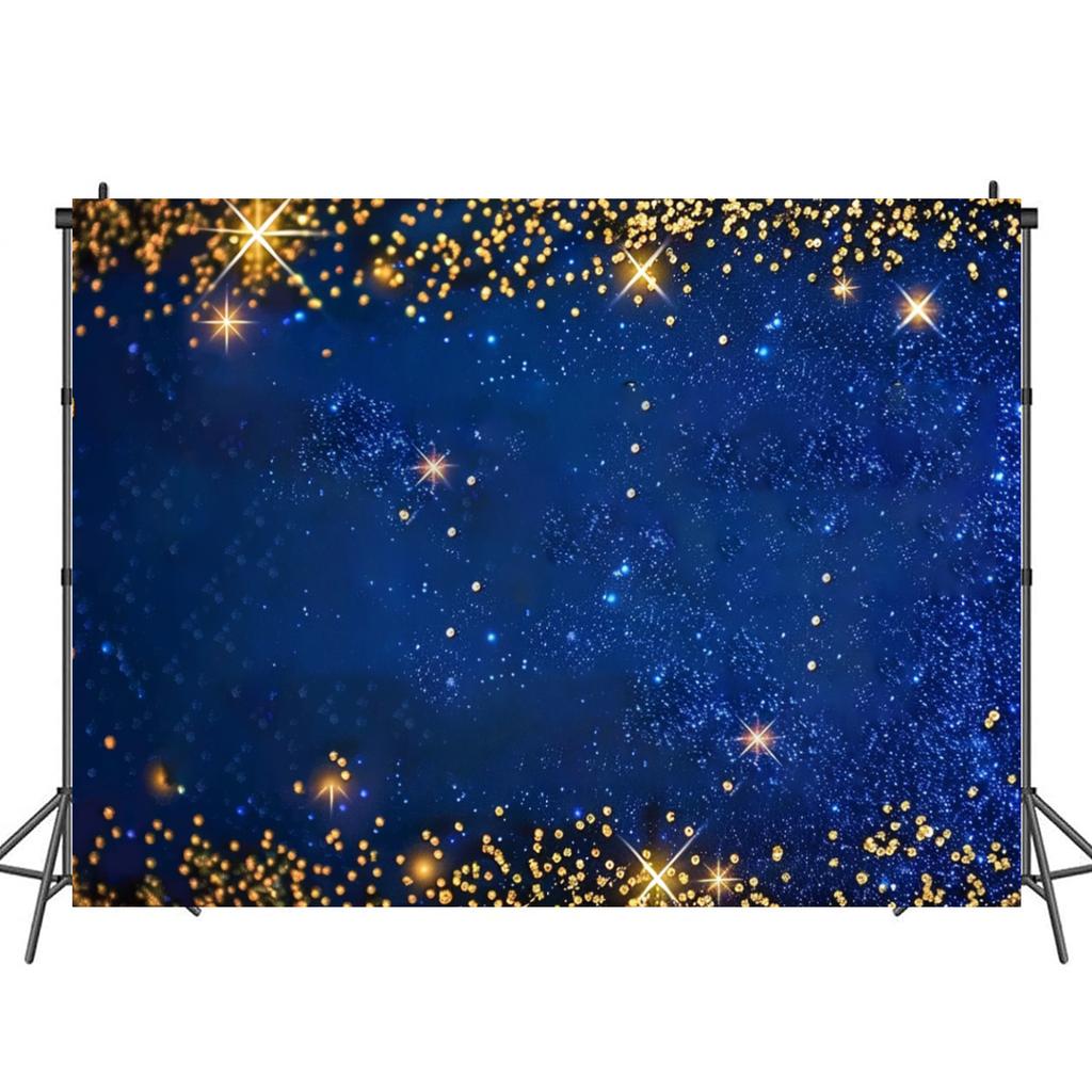 Polyester Background Banner, Royal Blue and Golden Starry Sky Design, Event Decorative Background