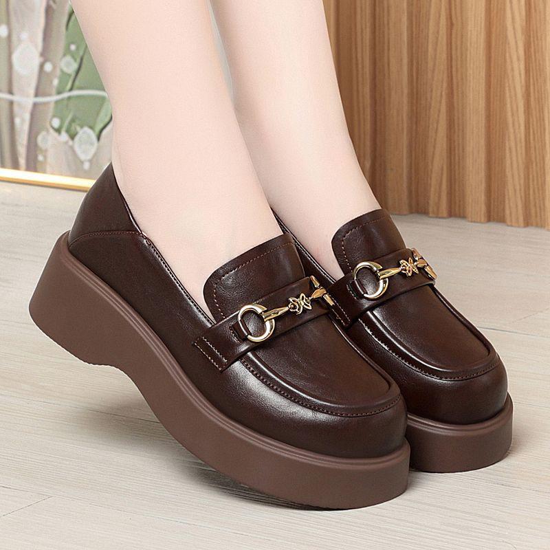 Women's Slip-On Leather Loafers - Fashionable, Versatile, Non-Slip, Comfortable, Soft Sole for Spring and Autumn