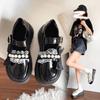 Fashion The 2025 autumn new lace pearl bow versatile round toe thick-soled one-line buckle shallow opening Mary Jane single shoe