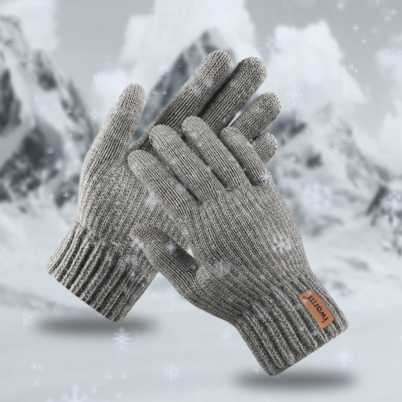 Men's Warm Gloves Winter Touch Screen Knitted Gloves with Leather Label Windproof Motorcycle MTB Bike Cycling Glove Mitten