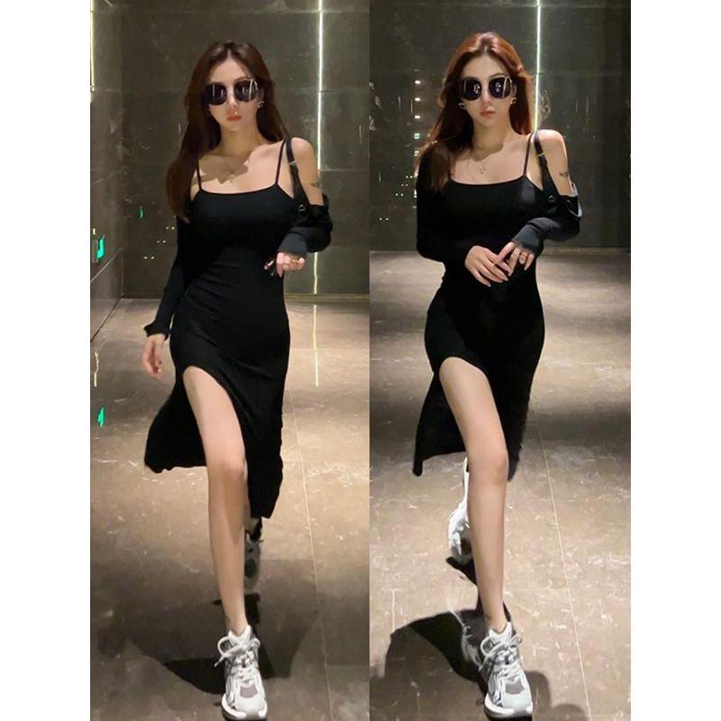 

Рубашка с кондиционером Сексуальное платье с открытой ногой Жилет на лямках Black suspender skirt S