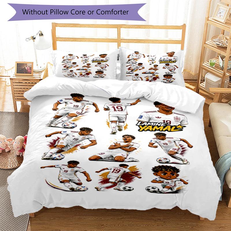 Lamine Yamal Soccer Star Number Bedding Set,Soft Bed Linen for Bedroom Home Decoration,Perfect Gift for Football Fans,Breathable Duvet Cover with Pill