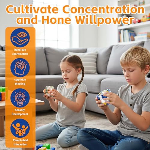 3D Labyrinth Cube Ball Maze Puzzle, 3x3 Interactive Fidget Toy, Stress Relief & Brain Teaser Gift for Parties Birthdays
