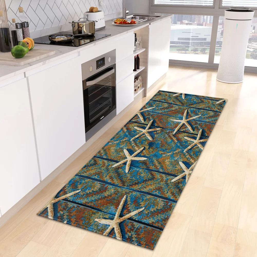 Tapis Imprimé Étoile de Mer Coquillage Tapis d'Entrée Paillasson Tapis de Cuisine Pour Salon Chambre Décoration Intérieure Couloir Balcon Tapis Antidérapant 40x60cm 16x24 inch