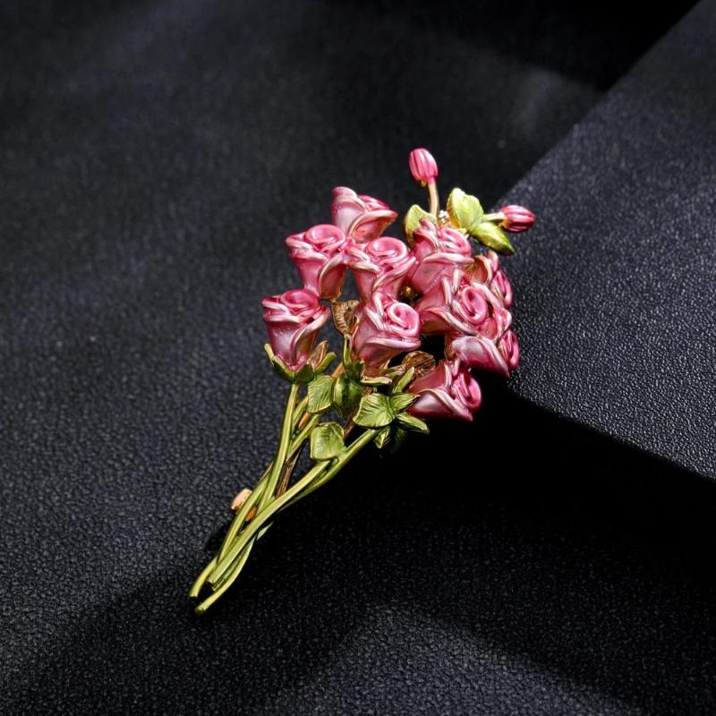 Creative Give You A Bouquet Of Rose Brooches Beautiful Bouquet Pink Enamel Pins Party Office Brooch Pins Gifts For Women Girls