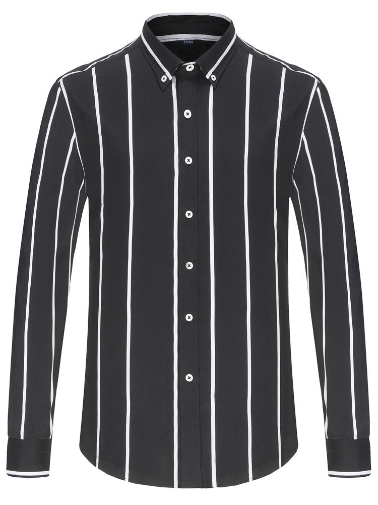 Men's Spring Summer Color Block Striped Dress Shirt Without Pocket Wrinkle-Resistant Button-down Long Sleeve Lightweight Shirts