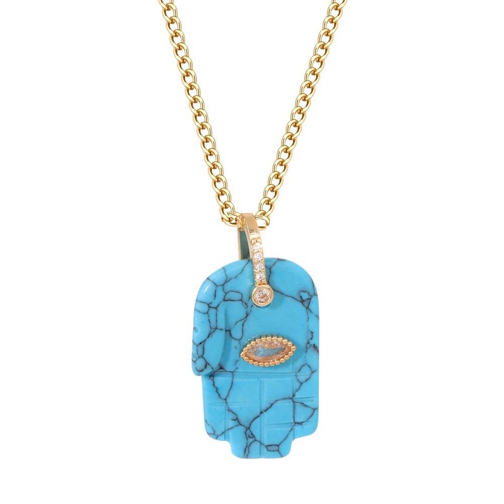

1pc Fashion Hand Shape Nature Stone Pendant Necklace With Zircon Lucky Eyes Jewelry Necklace for Women Men