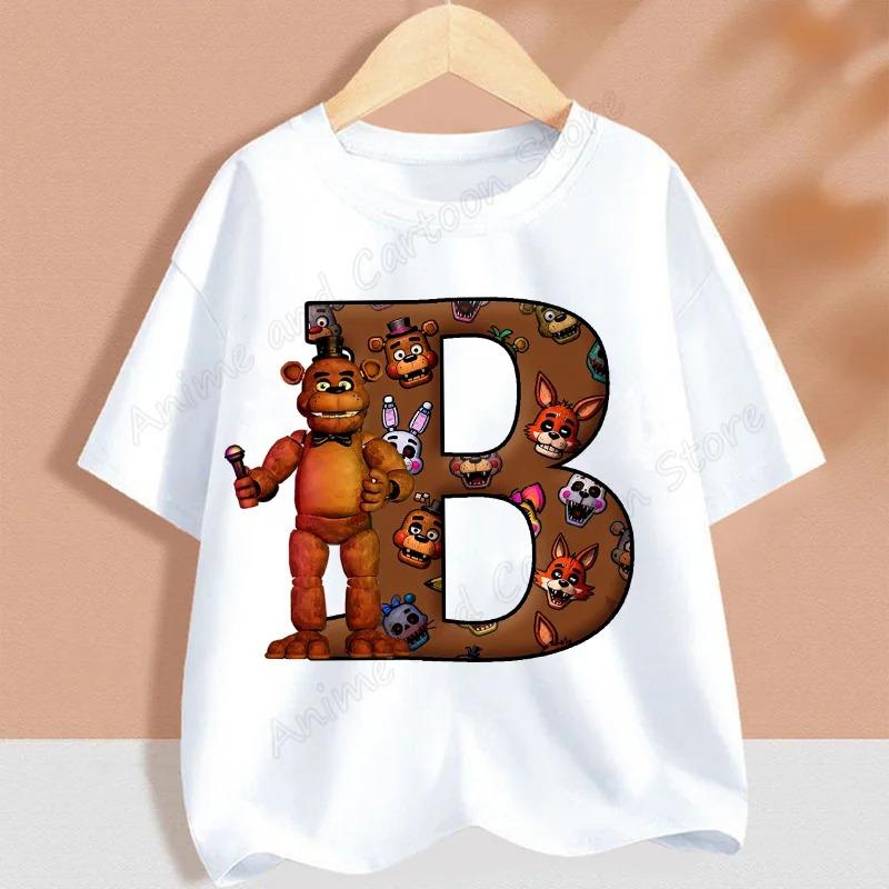 Fnafs Children T-shirt Five Nights At Freddys Letter Tee Top Round Collar Clothing Kawaii Summer Short Sleeve Kids Clothes Gift