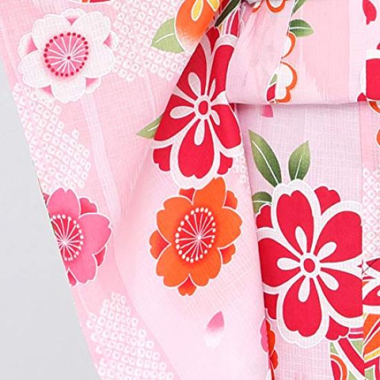 WaGamama Yukata with Arrow Pattern and Cherry Blossom wcu06 Kids' Girls' (Single Item) (Size 120) Ball, Pattern, Pink,