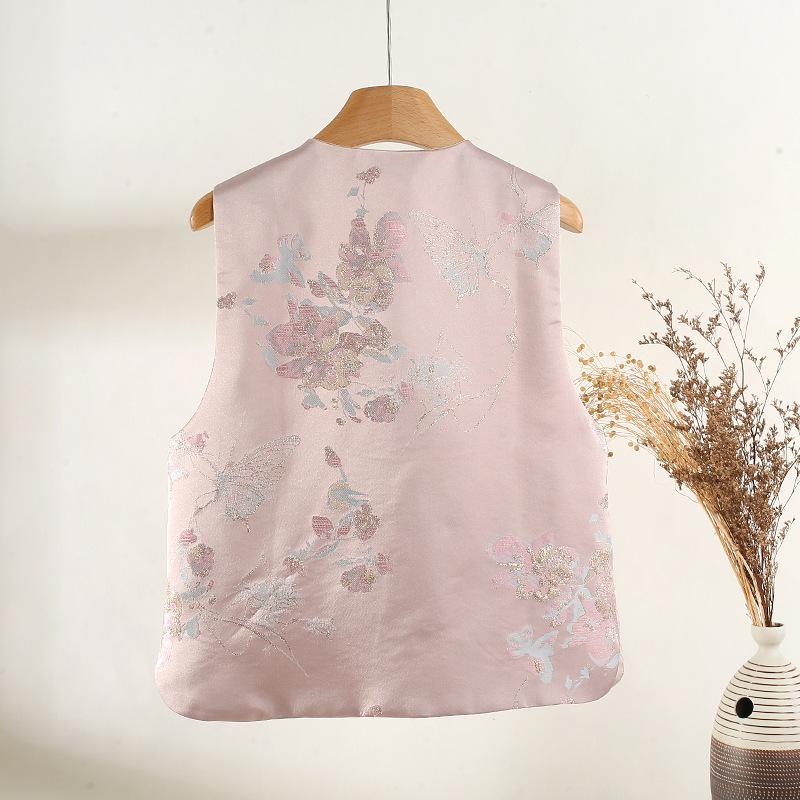 Vintage Buckle Temperament Year Women Festive Top Vest Vest