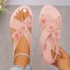 Women's Wide Width Cross Strap Flat Sandals - Embroidered Floral Slide Sandals with Wide Band, Open Toe Beach Flip Flops