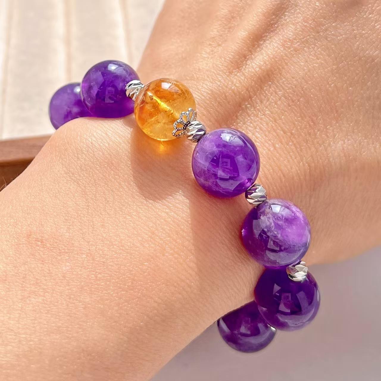 12Mm Vintage Natural Amethyst Citrine Bracelet Bracelet